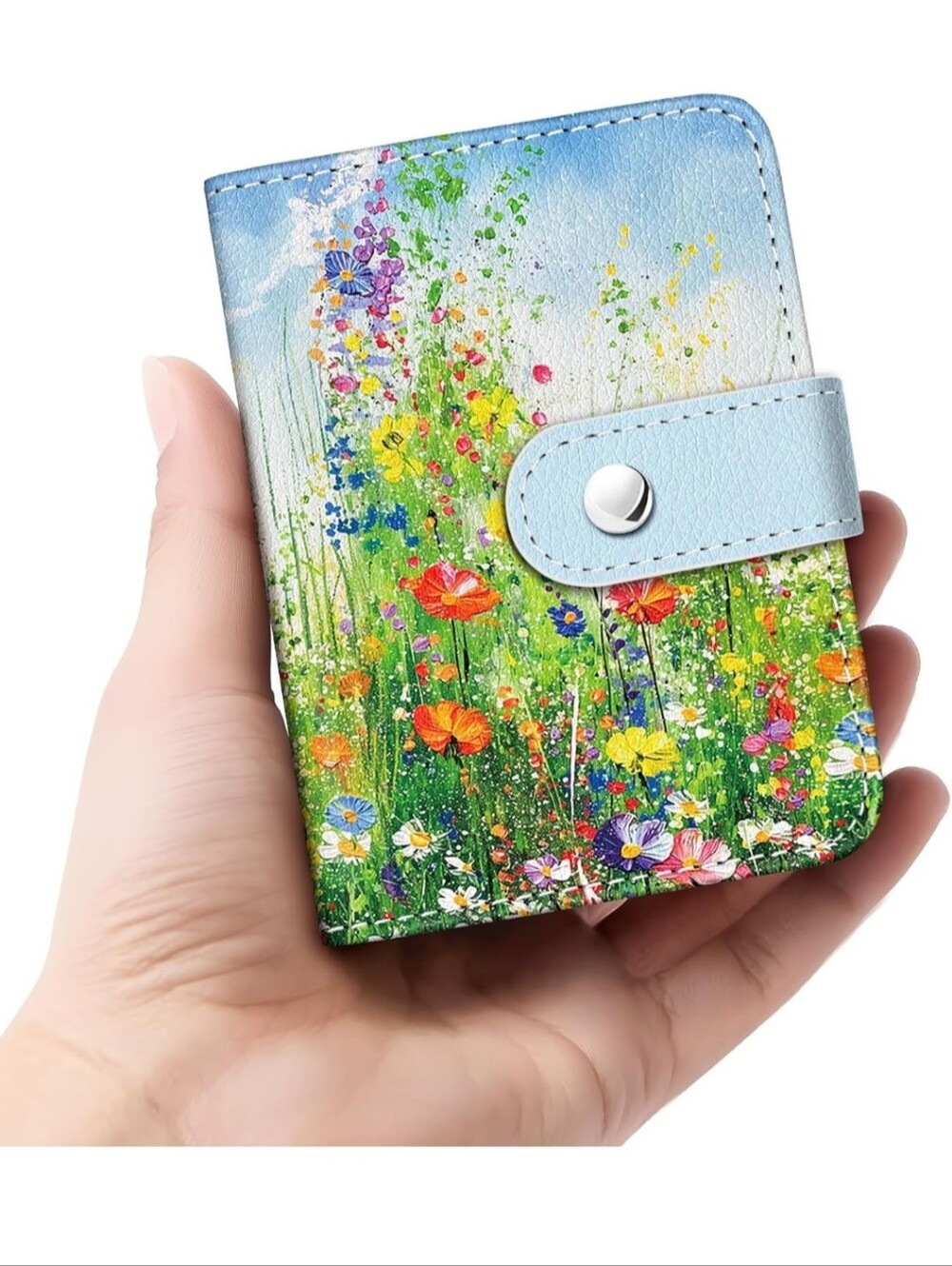 Floral Meadow Compact Wallet - Light Blue